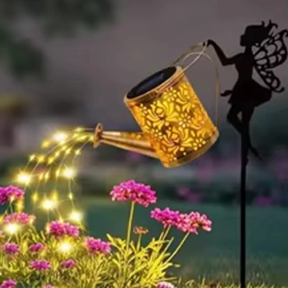 HOMEFISH 1 pz. Luci Solari a Forma di Annaffiatoio, Luci a Cascata per Giardino da Esterno, Luci a Proiezione Solare a Forma di Bollitore