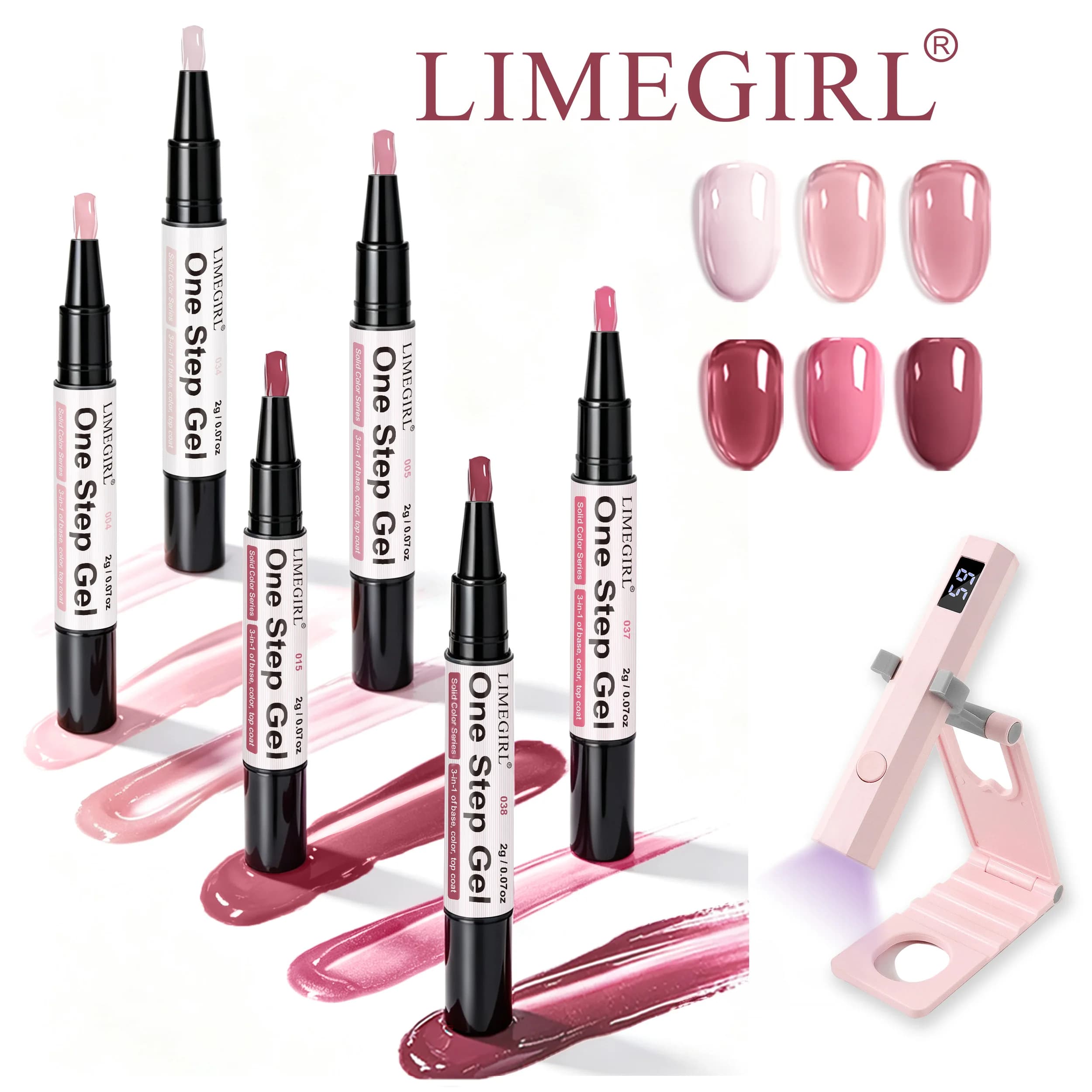 LIMEGIRL 6 Colors Gel Nail Polish Pen Set with Mini UV Nail Lamp No Base Coat or Top Coat Needed Quick-Dry Long-Lasting Gel Pen