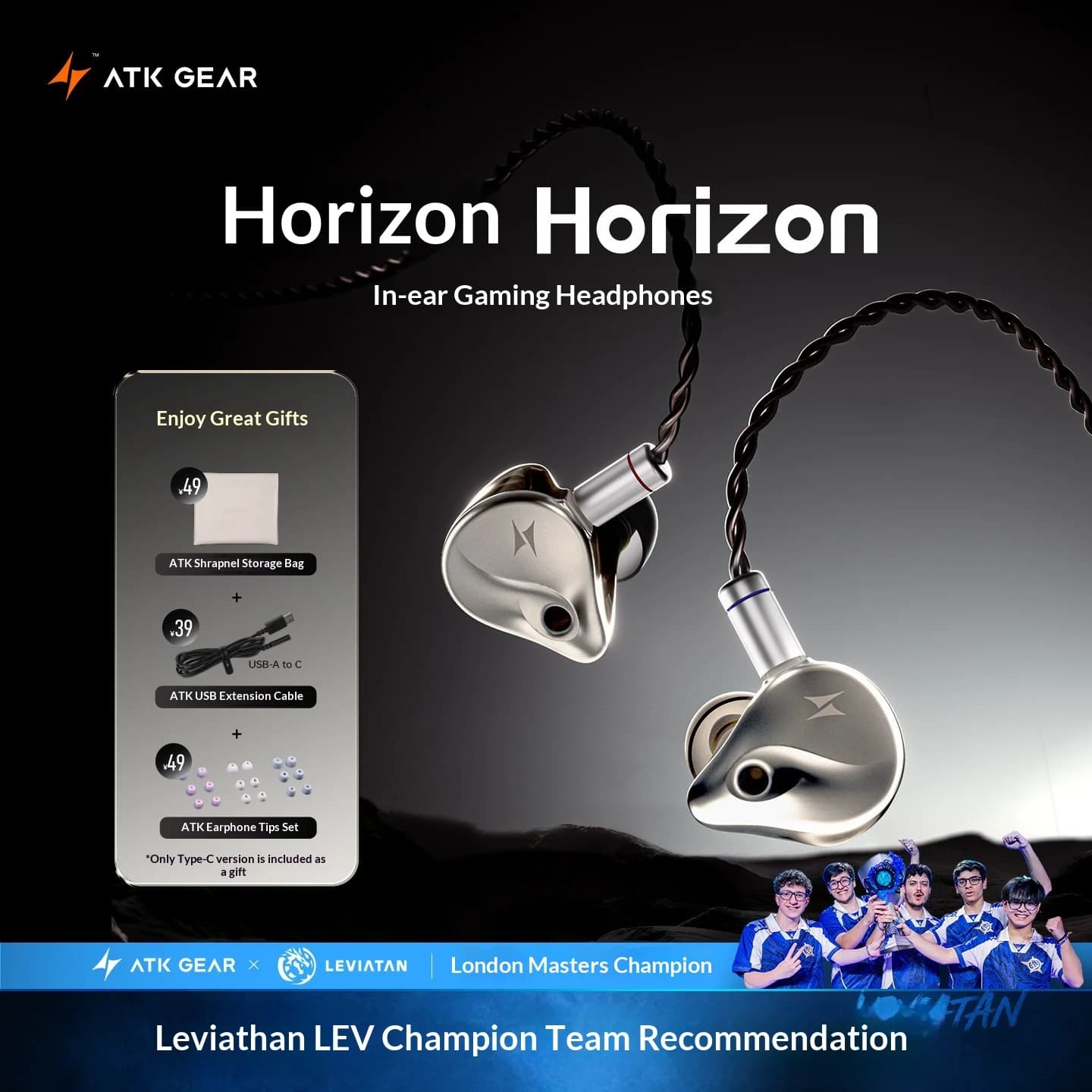ATK Horizon Wired In Ear Gaming Earphone HIFI Sound Quality Headset With Mic For E-Sports Game