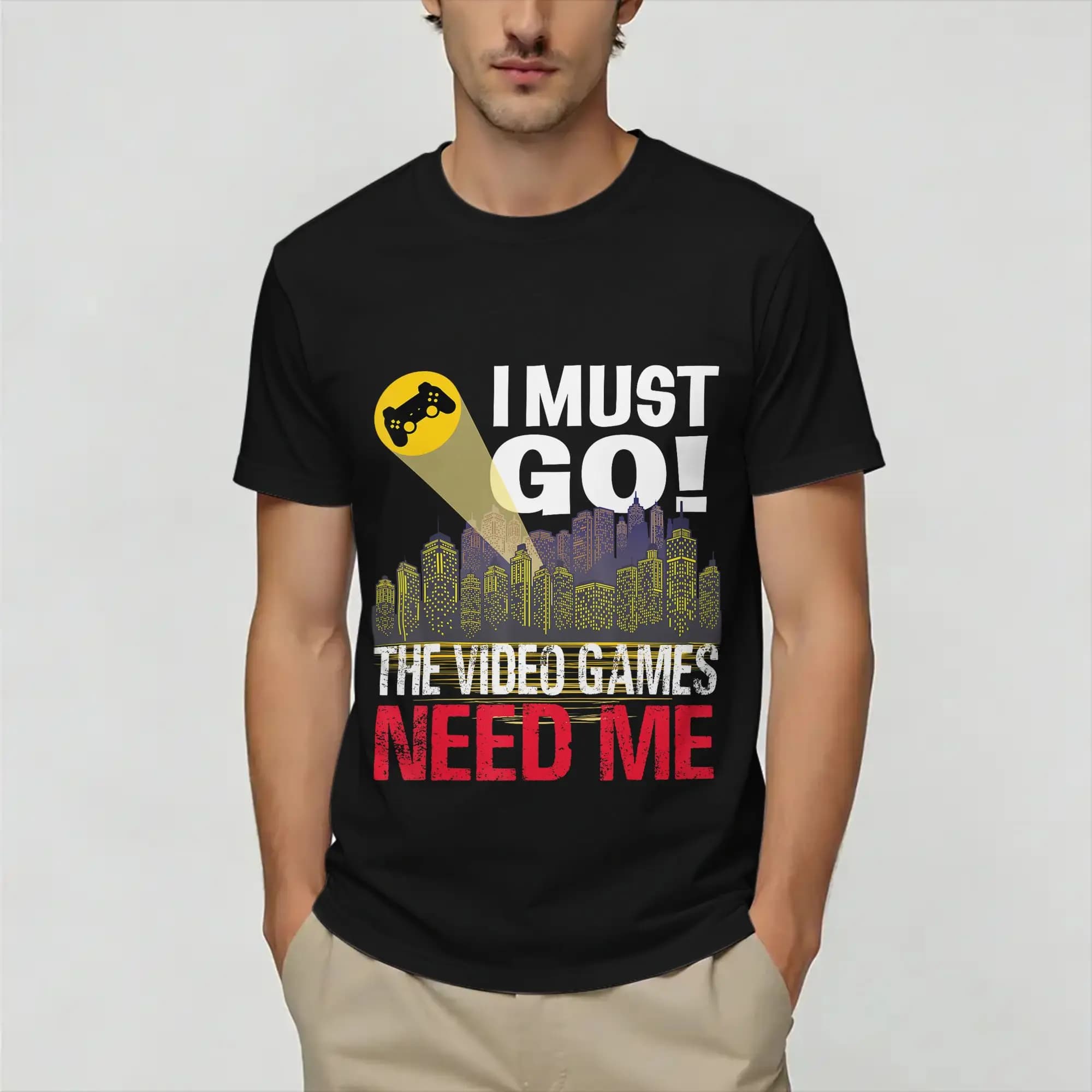 I Must Go The Video Games Need Me Cotton T-Shirt For Adult Summer Awesome T-Shirts O Neck Novelty Tees Oversized Print Clothing
