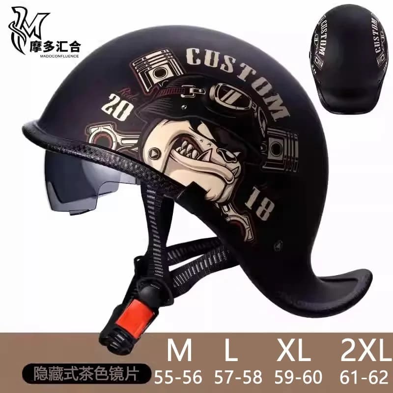 Men's Retro Motorcycle Helmet Half Vintage Motorcycle Helmet with Built-in Lens Summer Bike Safety Cap Fashion Harley