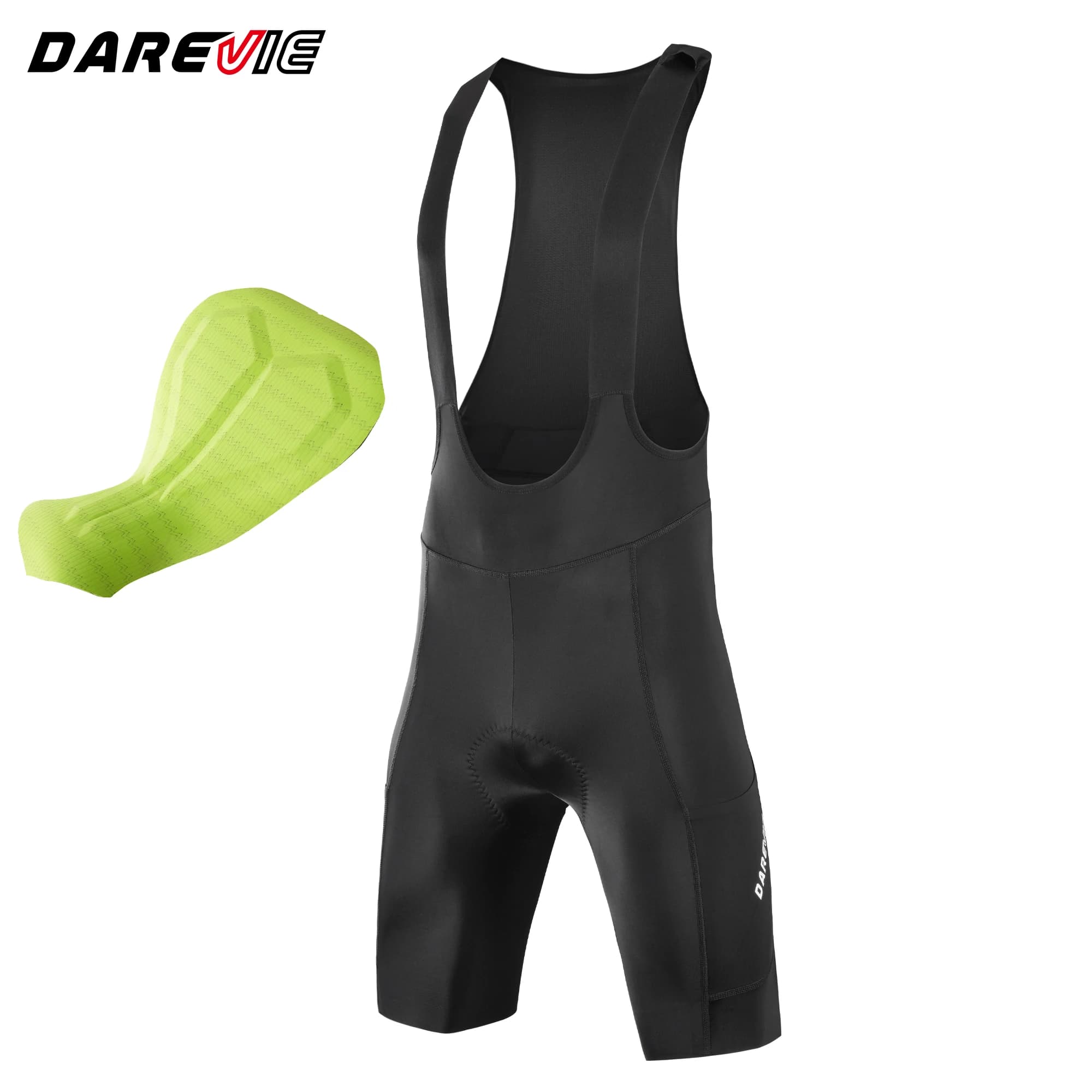 DAREVIE Cycling Shorts for Men, Anti-slip, with Two Side Pockets, Sponge Padding, Bretelles, Back Bag for Water, Cycling Maschile Clothing