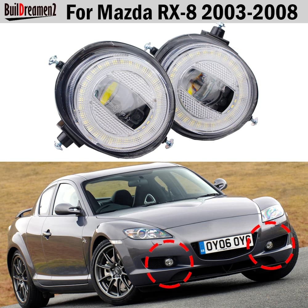 2 X LED Angel Eye Fendinebbia DRL Per Mazda RX-8 RX8 2003 2004 2005 2006 2007 2008 30W Auto Fendinebbia Anteriore Luce diurna 8000LM