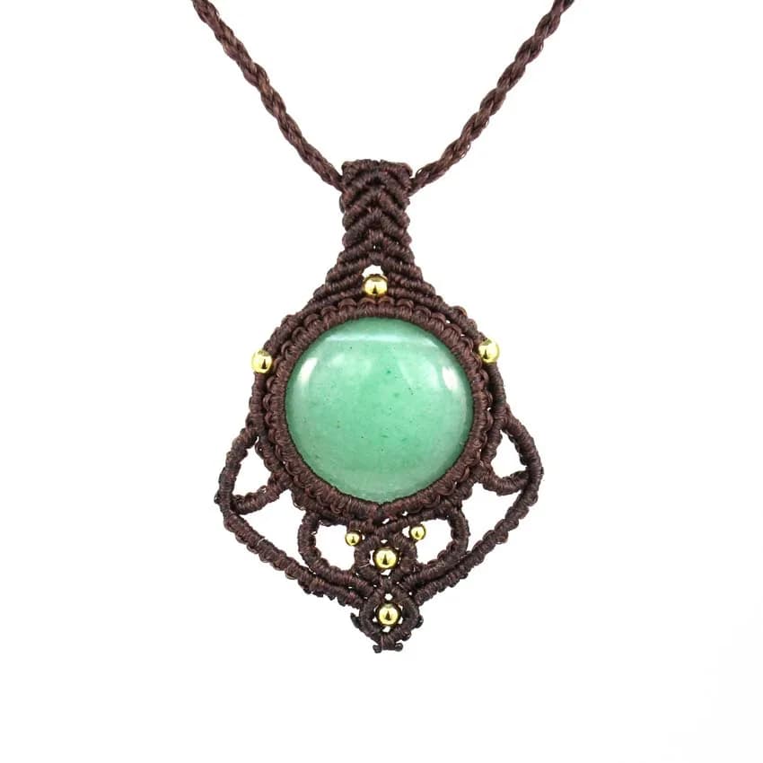 Natural Green Aventurine Stone Braided Macrame Pendant Necklaces For Women Handmade Thread Wrapped Weave Chain Necklace Jewelry