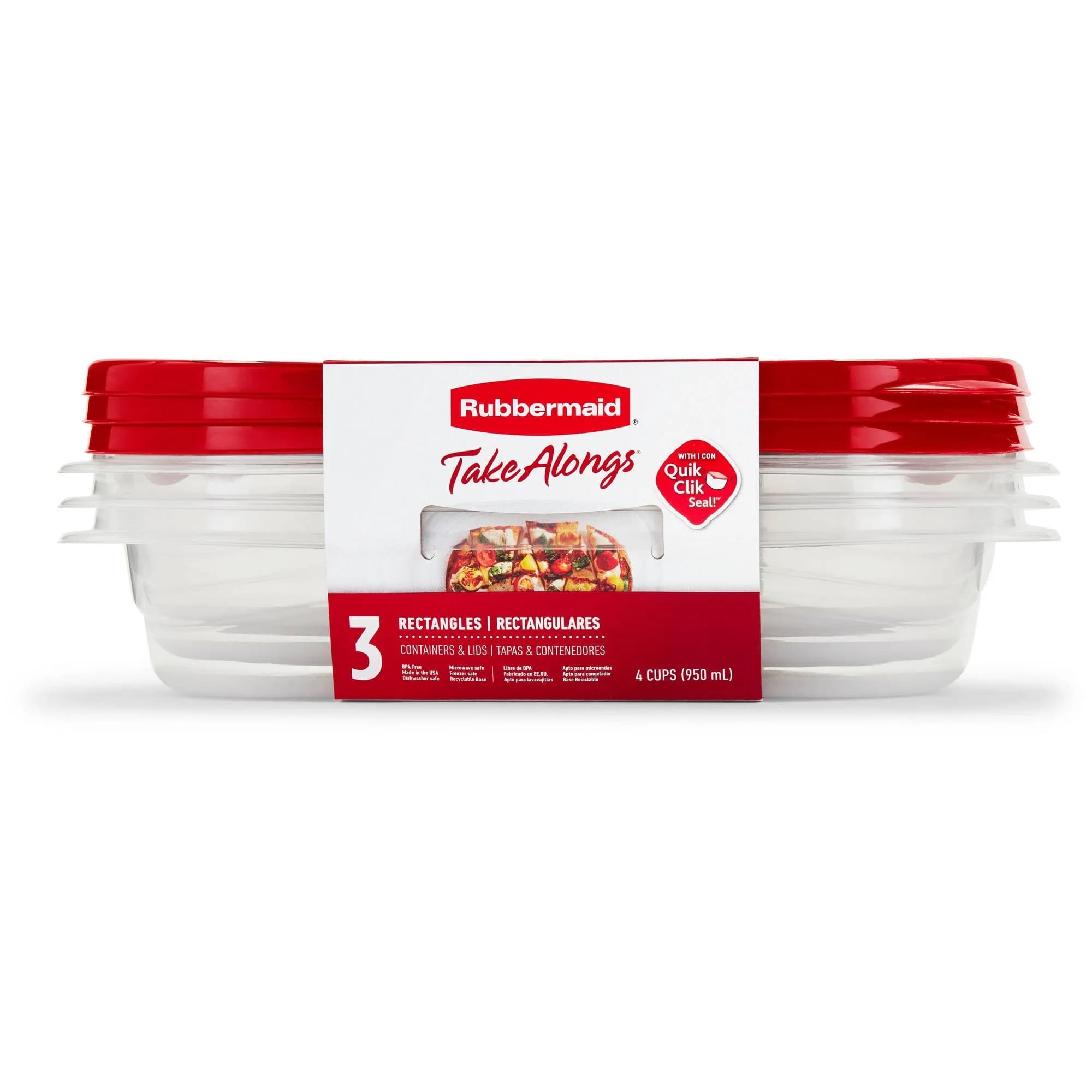 3pcs Red Rectangle Food Storage Containers With Lids, 4 Cup Reusable Meal Prep Boxes For Kitchen And Lunch