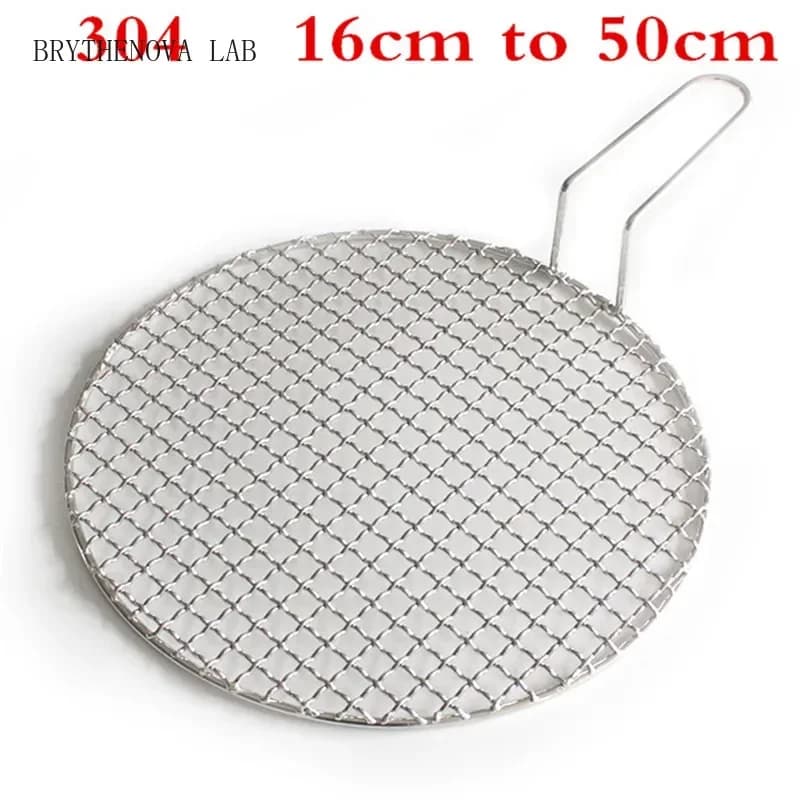 304 stainless steel round Korean barbecue net baking tray roasted Mesh Steel BBQ Grill Charcoal Janpanese BBQ Net with Handle