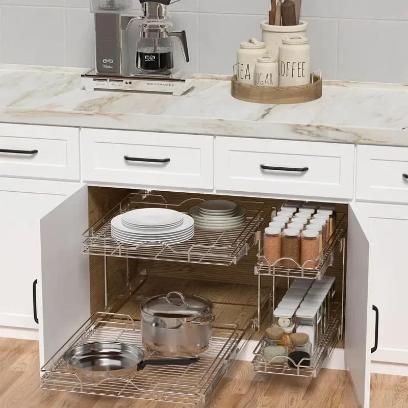 Organizzatore estraibile cromato Armadietto da cucina da 22,5 pollici di larghezza, facile installazione per la casa, la dispensa e il bagno, ripiani salvaspazio