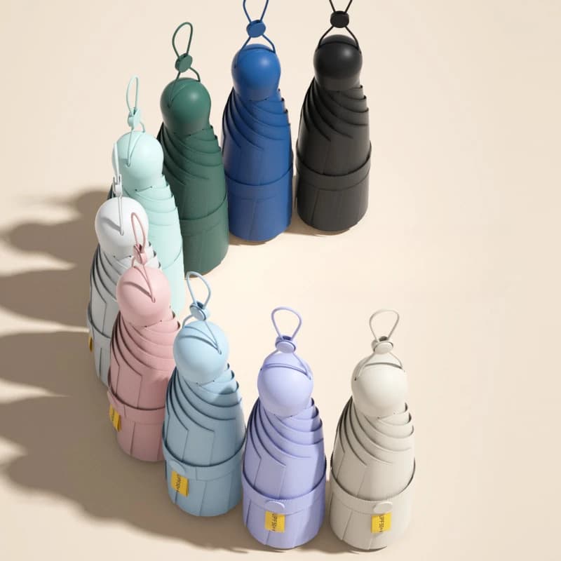 Mini Ombrello da Donna Tascabile Pieghevole in Cinque Sezioni, Protezione Solare UV, Ombrello a Capsula per Sole e Pioggia