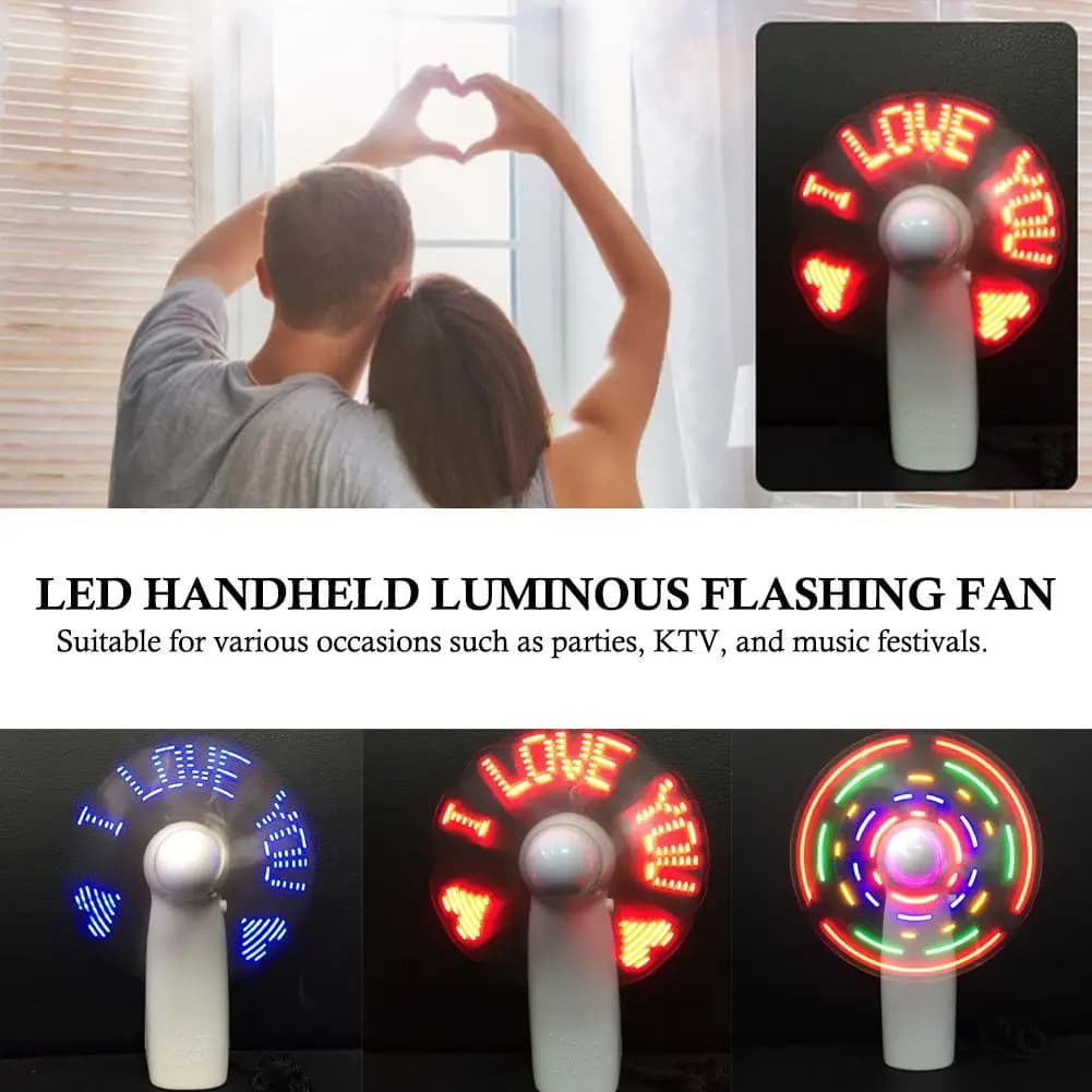 Mini ventola portatile a LED portatile con caratteri lampeggianti "ti amo" ventola lampeggiante portatile a LED di raffreddamento da tavolo