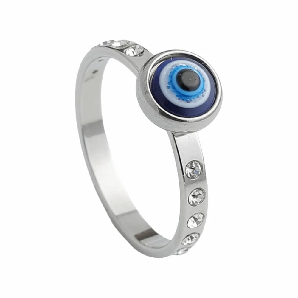Anello con Occhio Blu Esagerato, Uso Versatile, Stile Semplice, in Acciaio al Titanio, Argento e Oro, Anello Unisex con Strass Squisiti