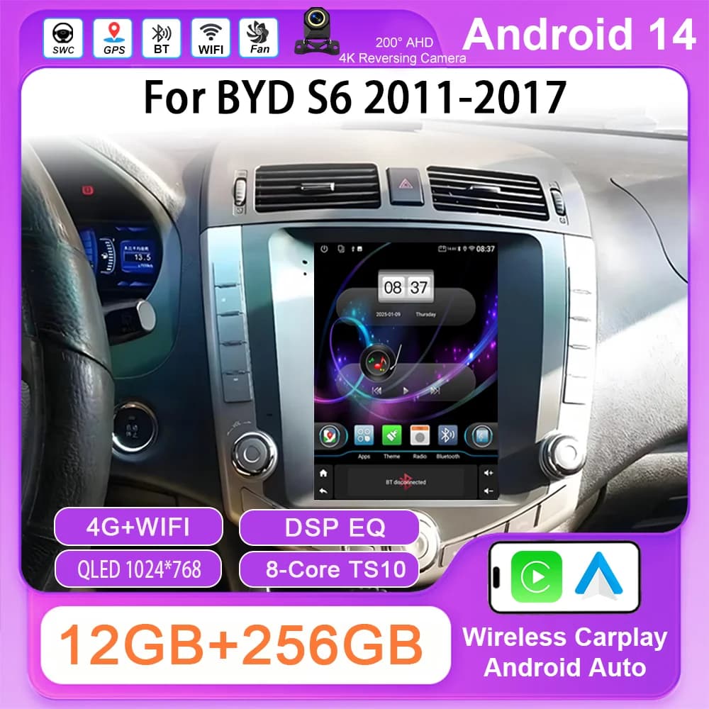 Android 14 car radio media player for BYD S6 2011 -2017 Wireless Carplay 2Din DVD Touch Screen 4G