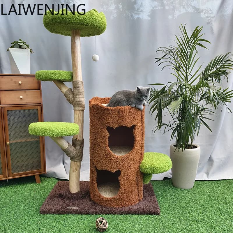 HLZ Struttura da arrampicata per gatti in legno massello Nest Tree Piattaforma saltare per gatti in sisal salvaspazio integrata