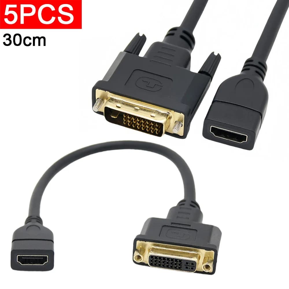5 pz DVI-D A VGA Adattatore HDMI DVI24 + 1 25Pin DVI-D A HDMI Femmina Display HD Cavo di Conversione Video 30 cm Per HDTV HD proiettore