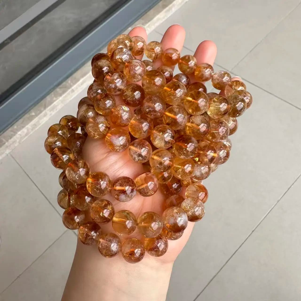 NUOVO Bracciale con Perle Rotonde di Citrino Giallo Naturale da Circa 12mm, Gioiello in Pietra Naturale, Regalo per Donna e Uomo, Vendita all'Ingrosso