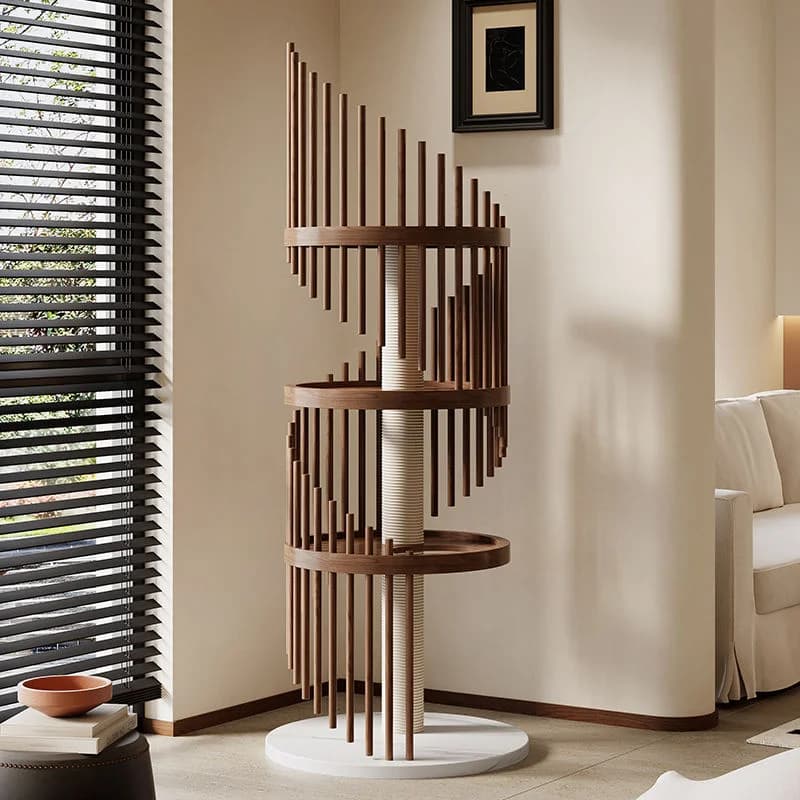 Large Handmade Wooden Cat Tower With Ladder Hammock Indoor Pet Play Tree For Cat Kitten Daily Entertainment Rest