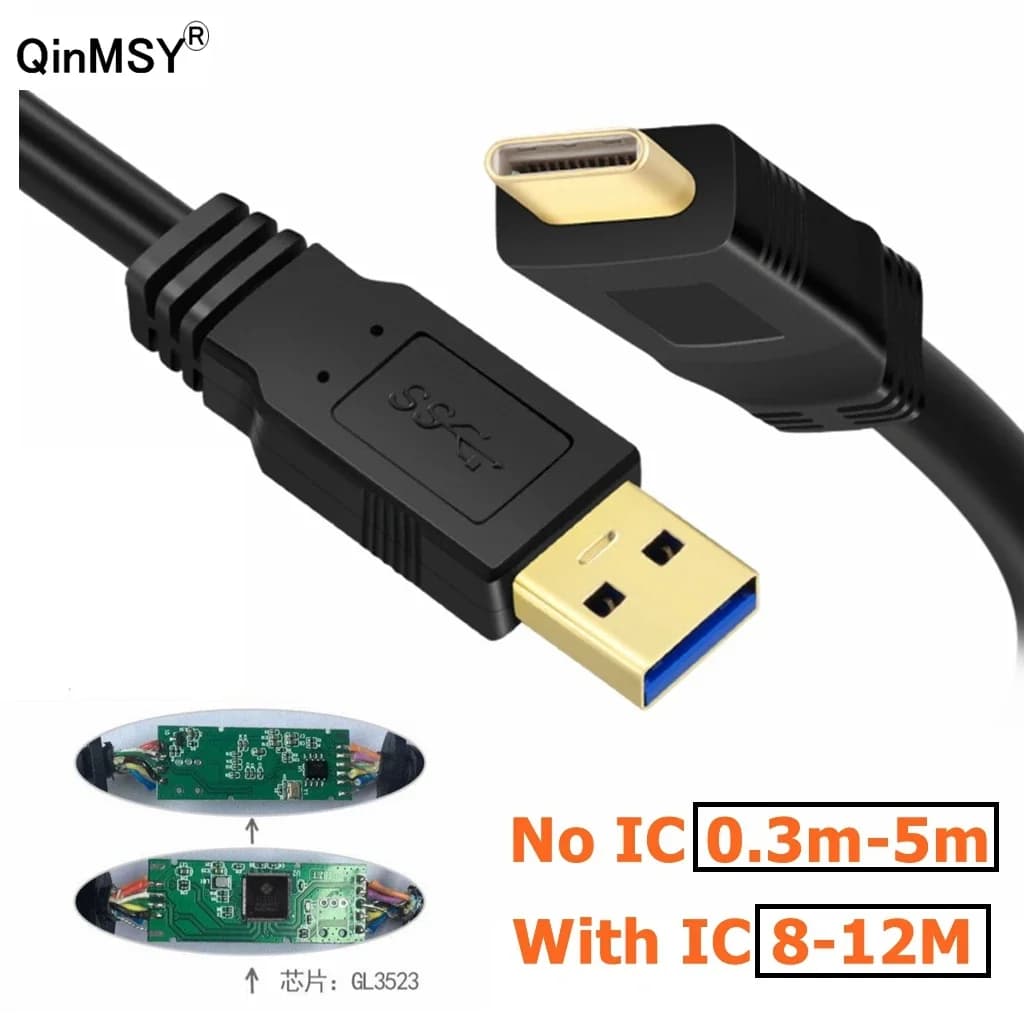 12M 10m USB3.1 Gen 5Gbps USB A To C Cable Data Transfer Short C SSD Cable QC 3.0 Fast Charging Spare For Oculus Quest 2 Cable