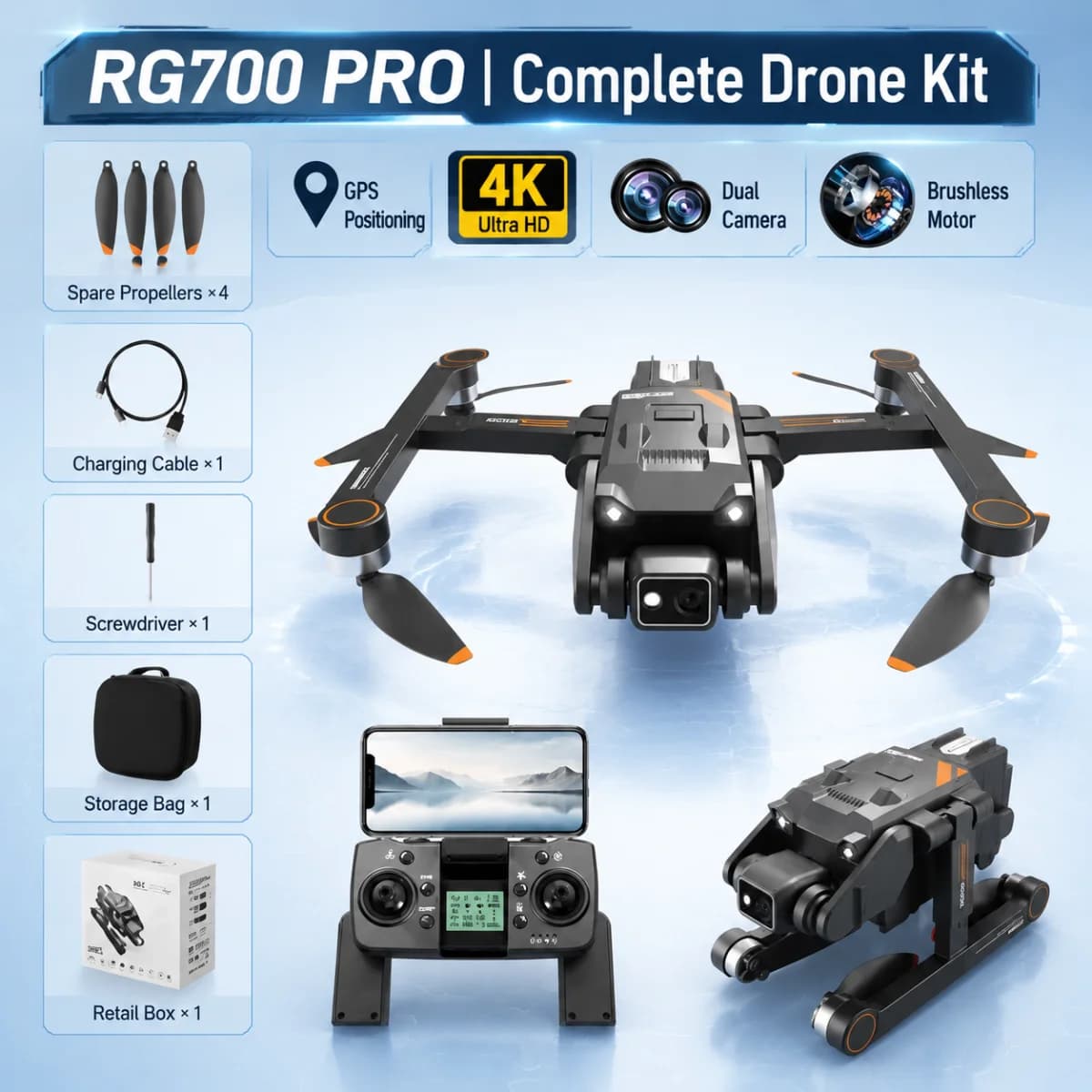 RG700 PRO GPS Drone Professional 4K HD Dual Camera 4-Way Obstacle Avoidance Brushless Motor Optical flow Quadcopter RC Dron Toys