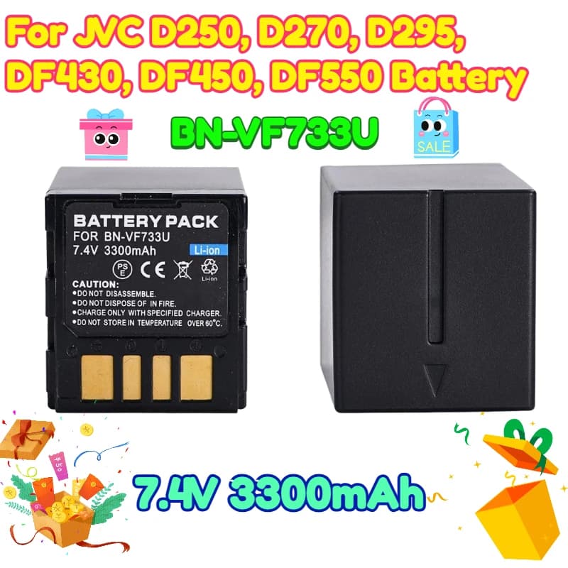 Batteria digitale BN-VF733U da 7,4 V 3300 mAh per batteria JVC D250, D270, D295, DF430, DF450, DF550