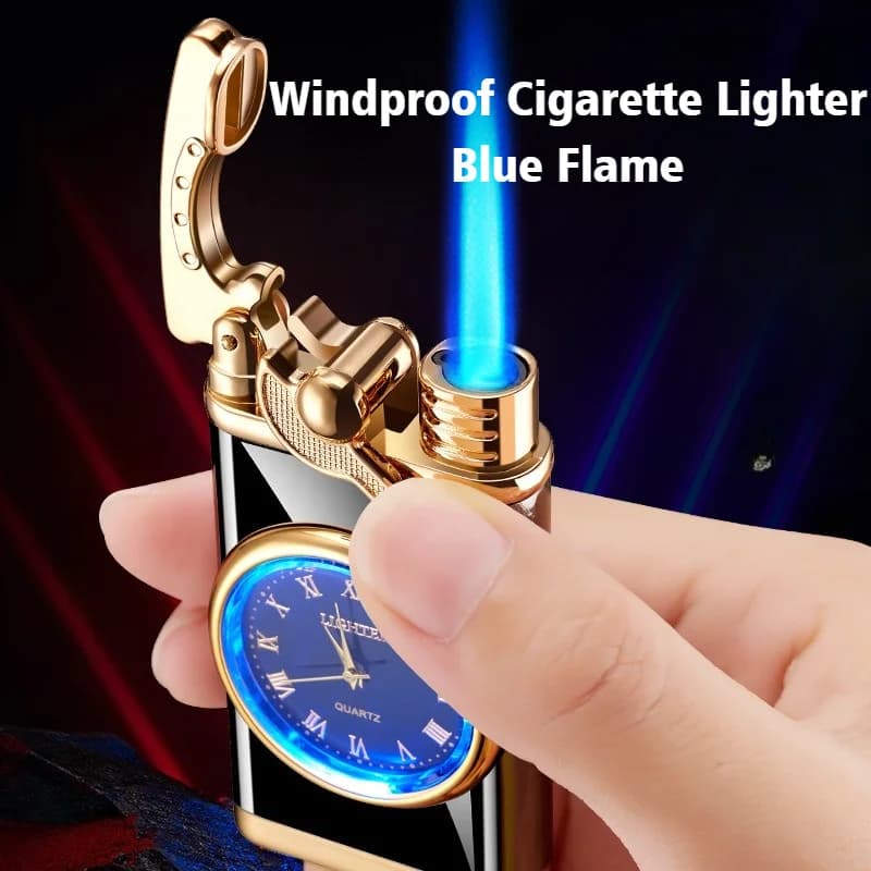Nuovo Smart Rocker Watch Blue Fire Dial Accendino gonfiabile per fumare Accendini a fiamma aperta antivento e accessori per fumatori