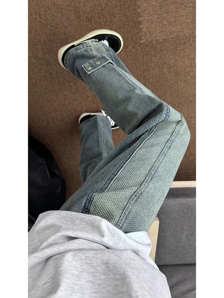 Jeans da Uomo con Motivo Stellato Americano, Design Estivo High Street, Pantaloni a Gamba Dritta Leggermente Svasati, Casual e alla Moda per Giovani