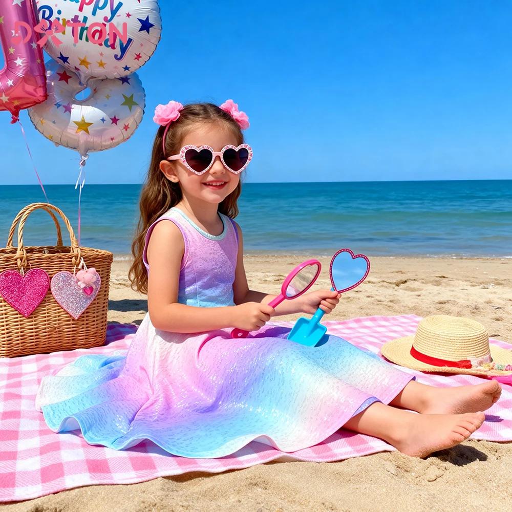 DXTON Sleeveless Girls Summer Dresses Mermaid Scales Gradient Children Holiday Casual Clothing A-Line Kids Girls Daily Wear