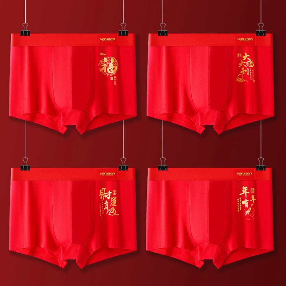 2 Pieces Men's Boxer in Cotton, Mutande Rosse Good luck New Year's Eve, Intimo Maschile Traspirante, Slip Tinta Unit, Taglie Grandi L-6XL
