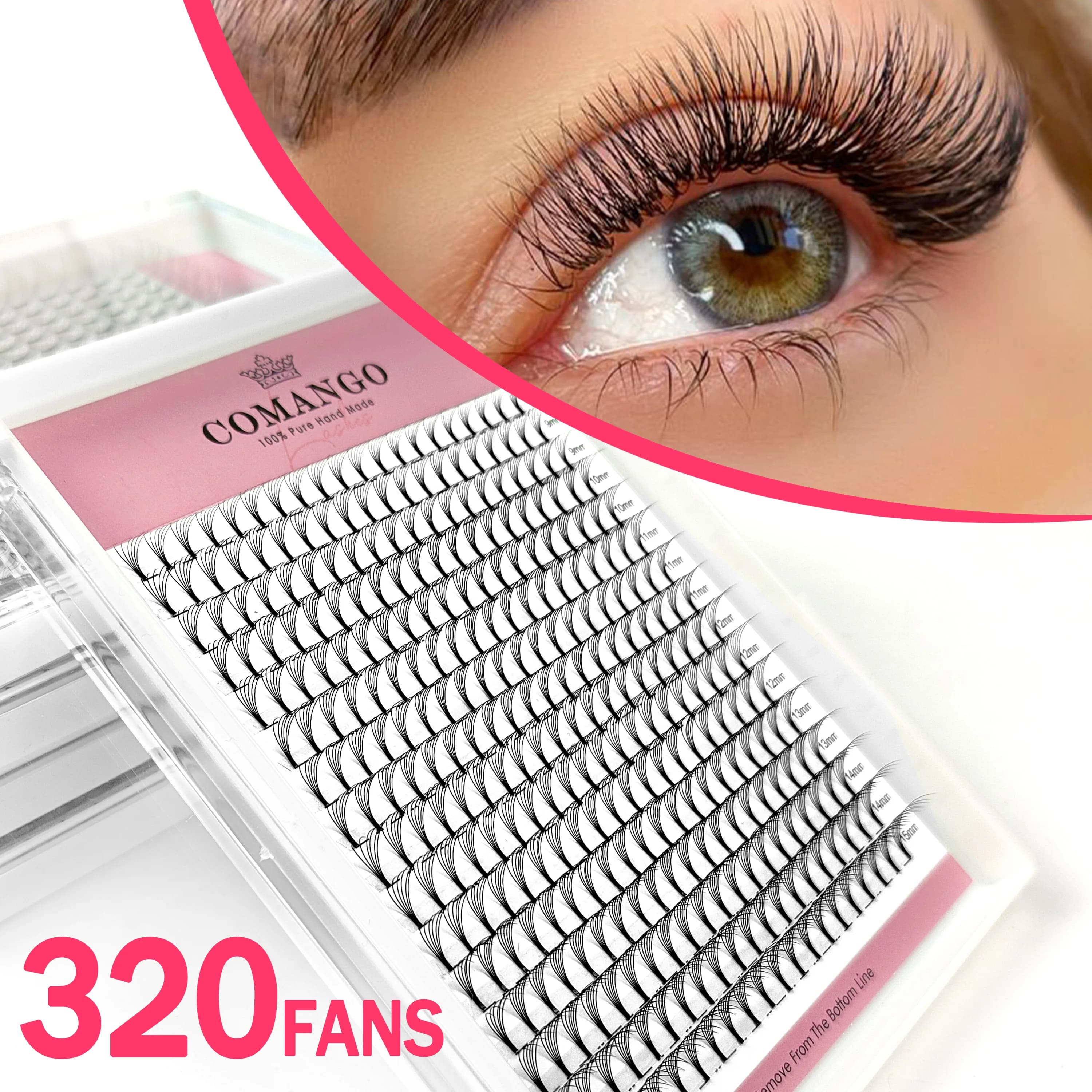 CoMango 320 pz Stelo Corto Premade Fan Ciglia Estensione Ciglia 3D/4D/5D/6D/8D/10D Morbido Russo Ventole di Volume Ciglia Naturali trucco
