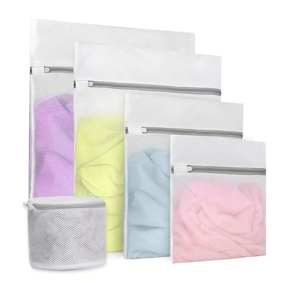 Set di 5 sacchetti per biancheria in rete, adatti per vestiti delicati, reggiseni, calzini, biancheria intima, vestiti per bambini, borse organizer da viaggio