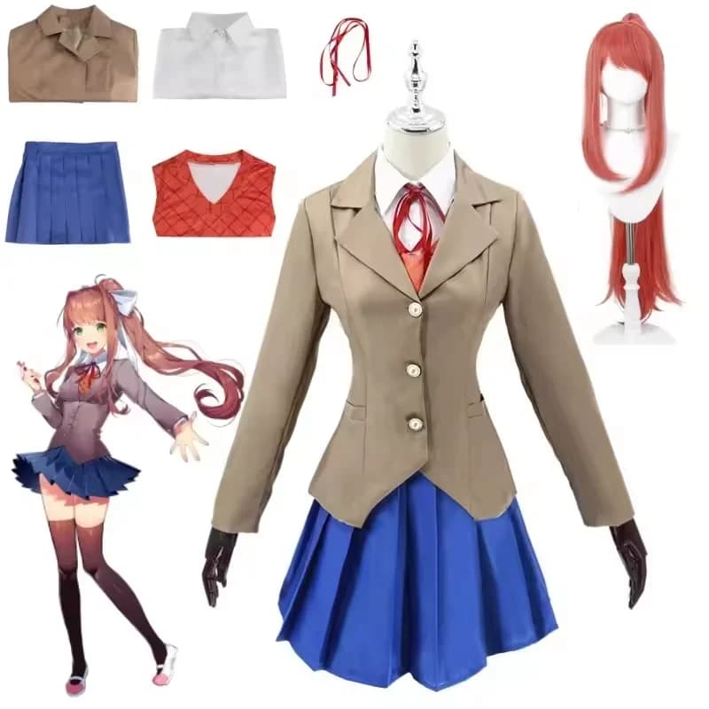 Anime Doki Doki Literature Club Monika Costumes Cosplay Sayori Yuri Natsuki Halloween Costumes for Women Vestono Clothes
