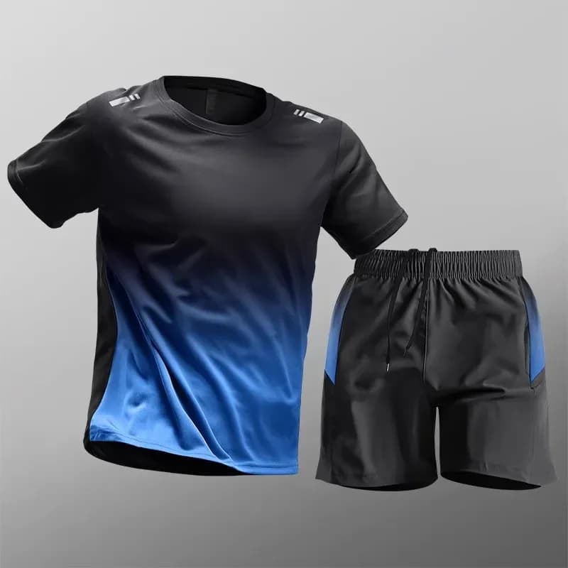 Completo Sportivo da Uomo ad Asciugatura Rapida, T-Shirt a Maniche Corte con Sfumature e Pantaloncini con Coulisse