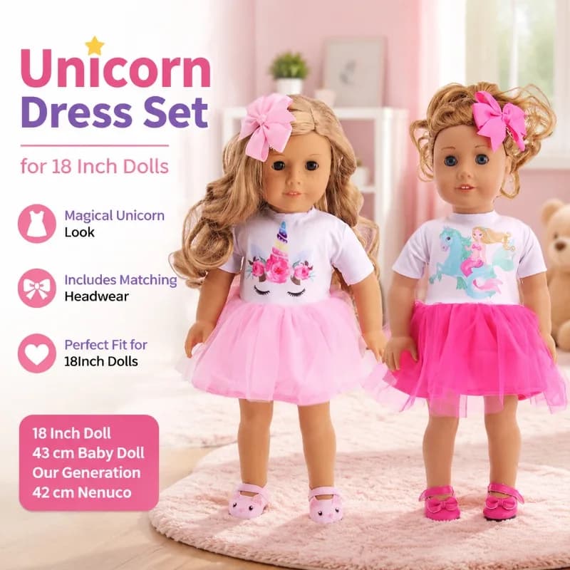 Completo outfit per bambole American Girl da 18 pollici: top a maniche corte e gonna in tulle per bambole ZAF da 43 cm – Costume estivo casual, carino, morbido e leggero
