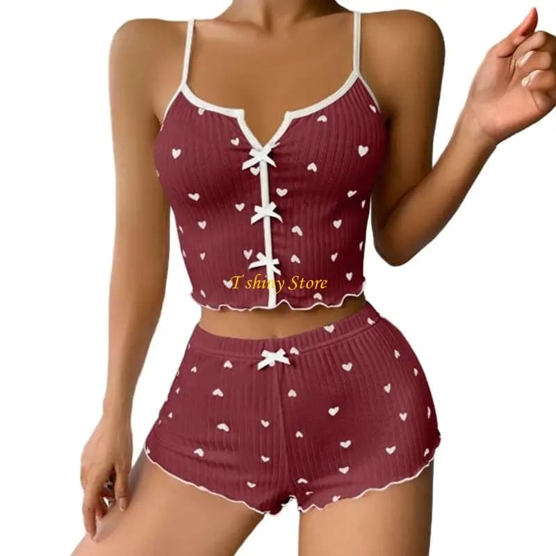 N58F Women's Pajama Sets Casual Sleeveless V Neck Top and Shorts Loungewear Casual Loose Sleepwear Gifts