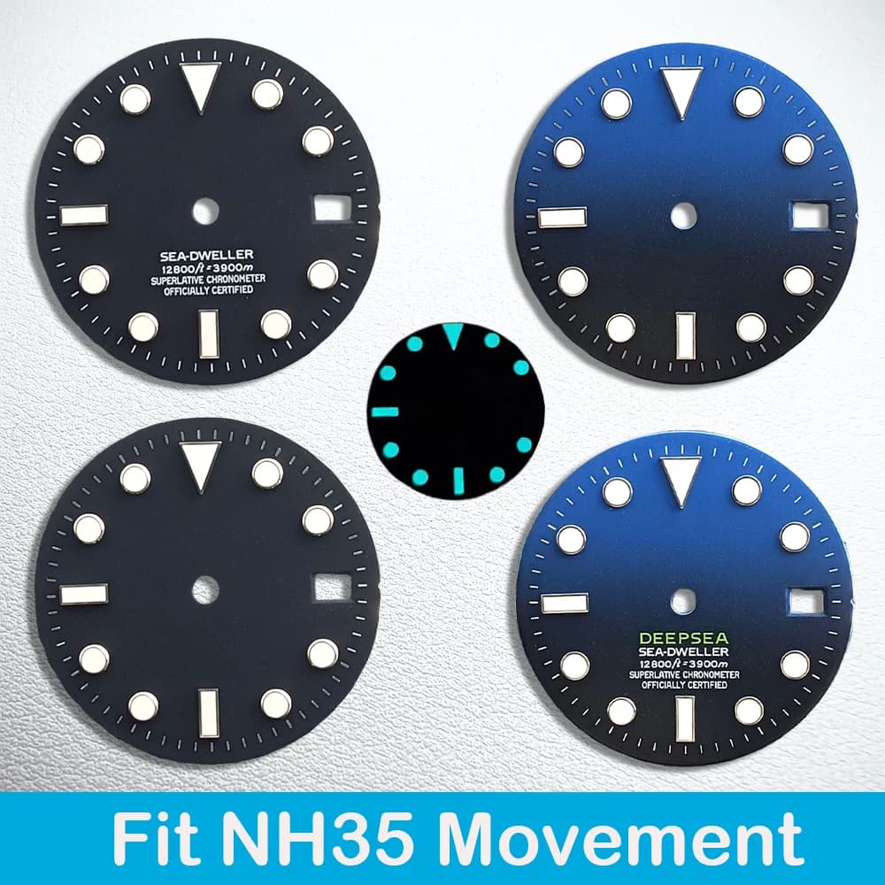 Watch dial NH35 28.5MM, Diameter with Single Calendar, Bright Blue-Green, for Movement NH35/NH36, Accessories and Parts for Men's Watches