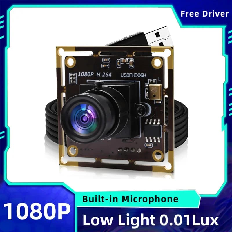 ELP H.264 2MP USB Webcam Module Full HD 1080P 30fps Low Light 0.01Lux Wide Angle Mini PC USB Camera with Built-in Microphone