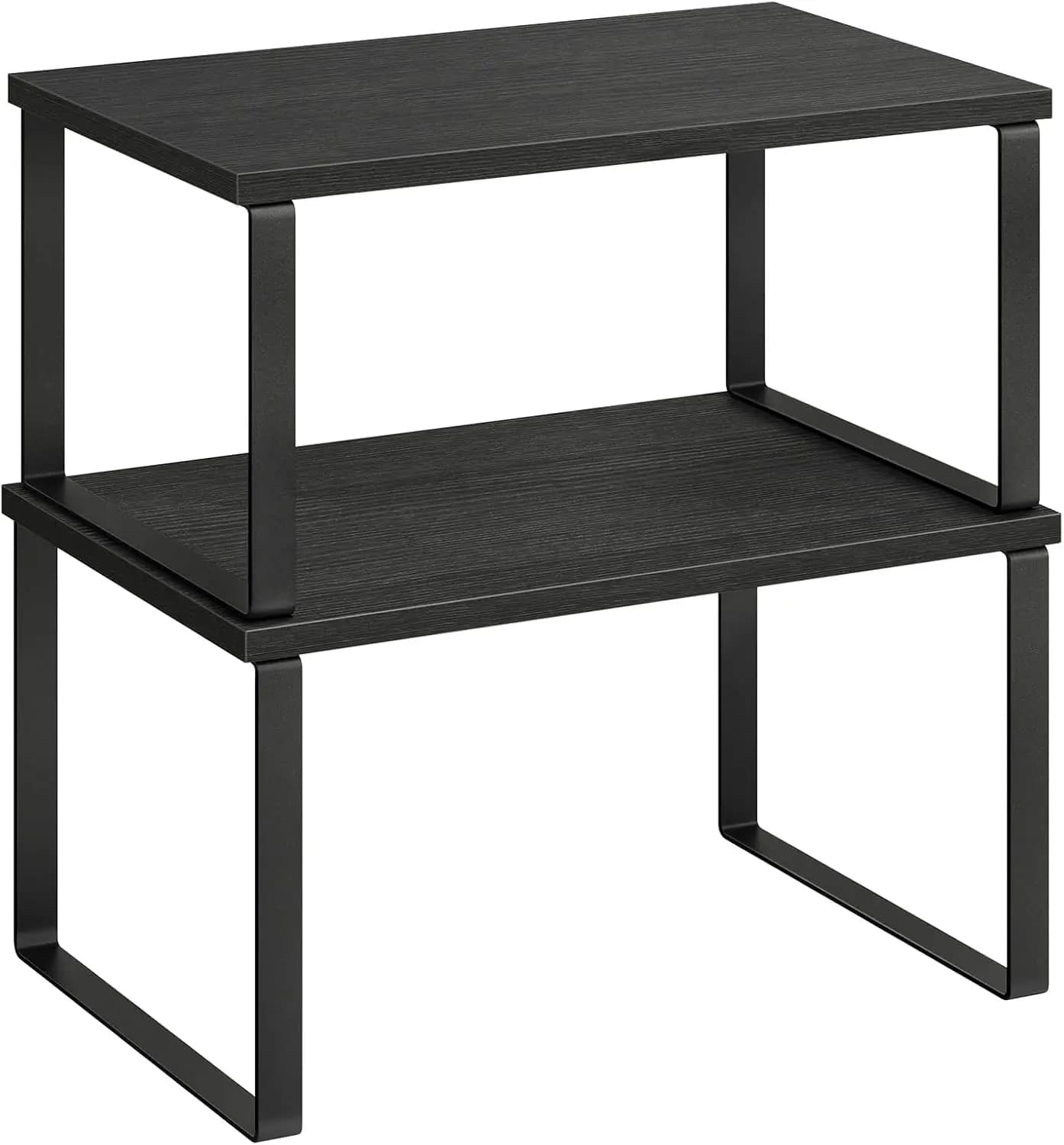 Set di 2 Mensole da Cucina Impilabili ed Espandibili, in Metallo e Legno, Porta Spezie, Organizzatore, Nero