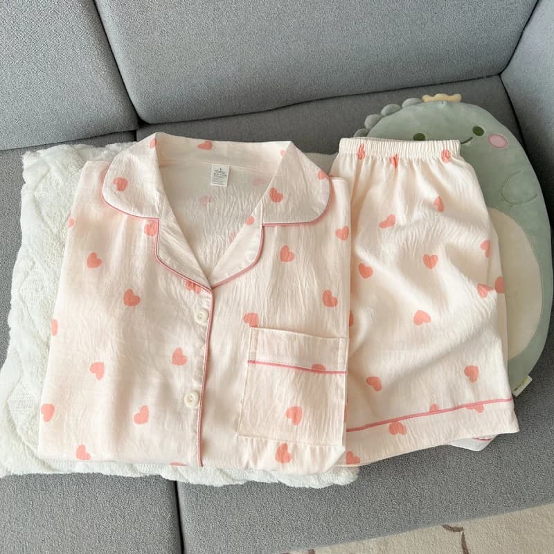 Set pigiama estivo da donna in cotone nuvola a maniche corte, comodo e alla moda, pantaloncini indossabili anche fuori casa, set per il tempo libero a casa
