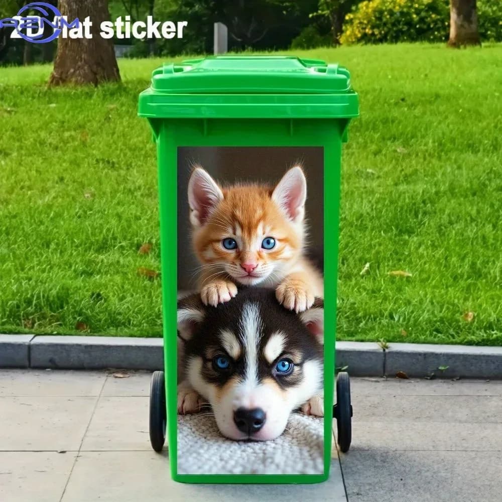 2D 1PC1pc, Flat Sticker, Cute Animal Illustration Trash Can Sticker, Waterproof PVC Sticker, Adorable Pet Pattern, Orange Kit