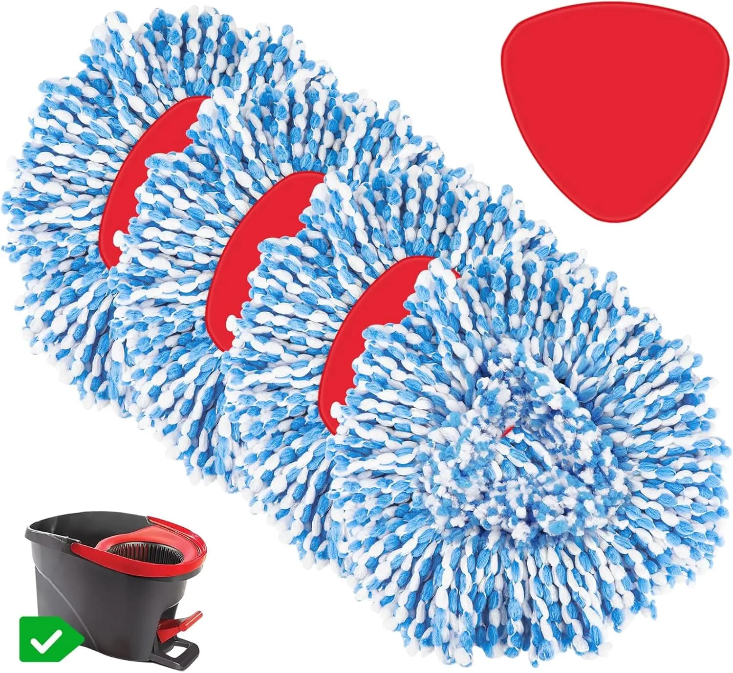 Confezione da 4 ricambi per mocio in microfibra con base girevole, per pulizia profonda e lavabili in lavatrice - Blu