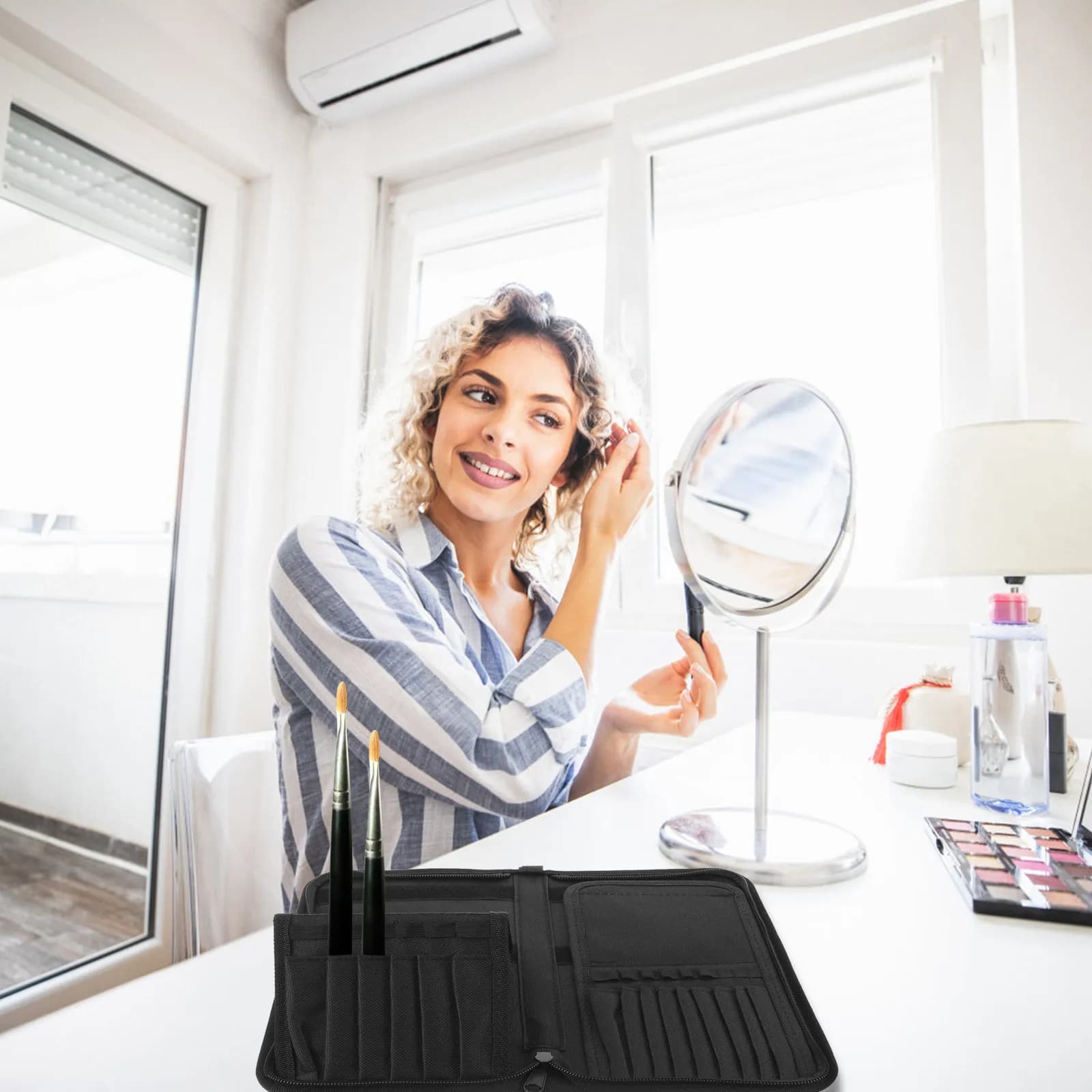 Borsa Portatile per Pennelli da Trucco in Tela, Organizer Multiuso con Supporto, Porta Pennelli da Viaggio, Astuccio Riutilizzabile per Strumenti di Trucco