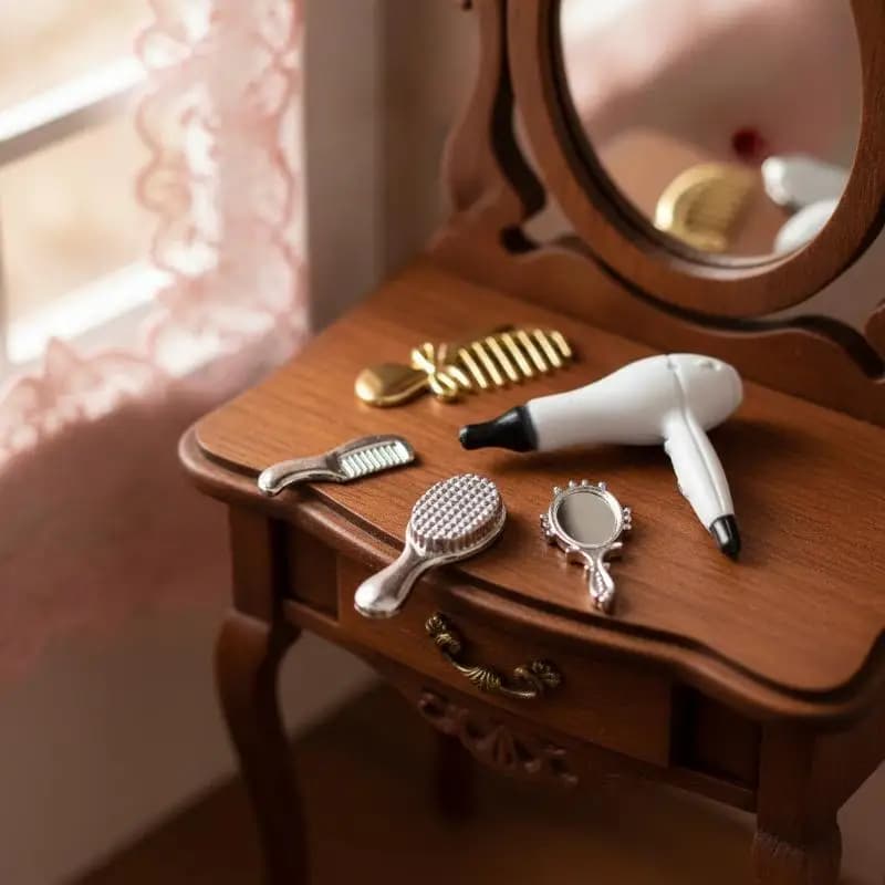1:12 Pretend Play Hair Styling Mini 5Pcs Set Hairdryer Comb Mirror Accessories for Doll Hobby Collectors