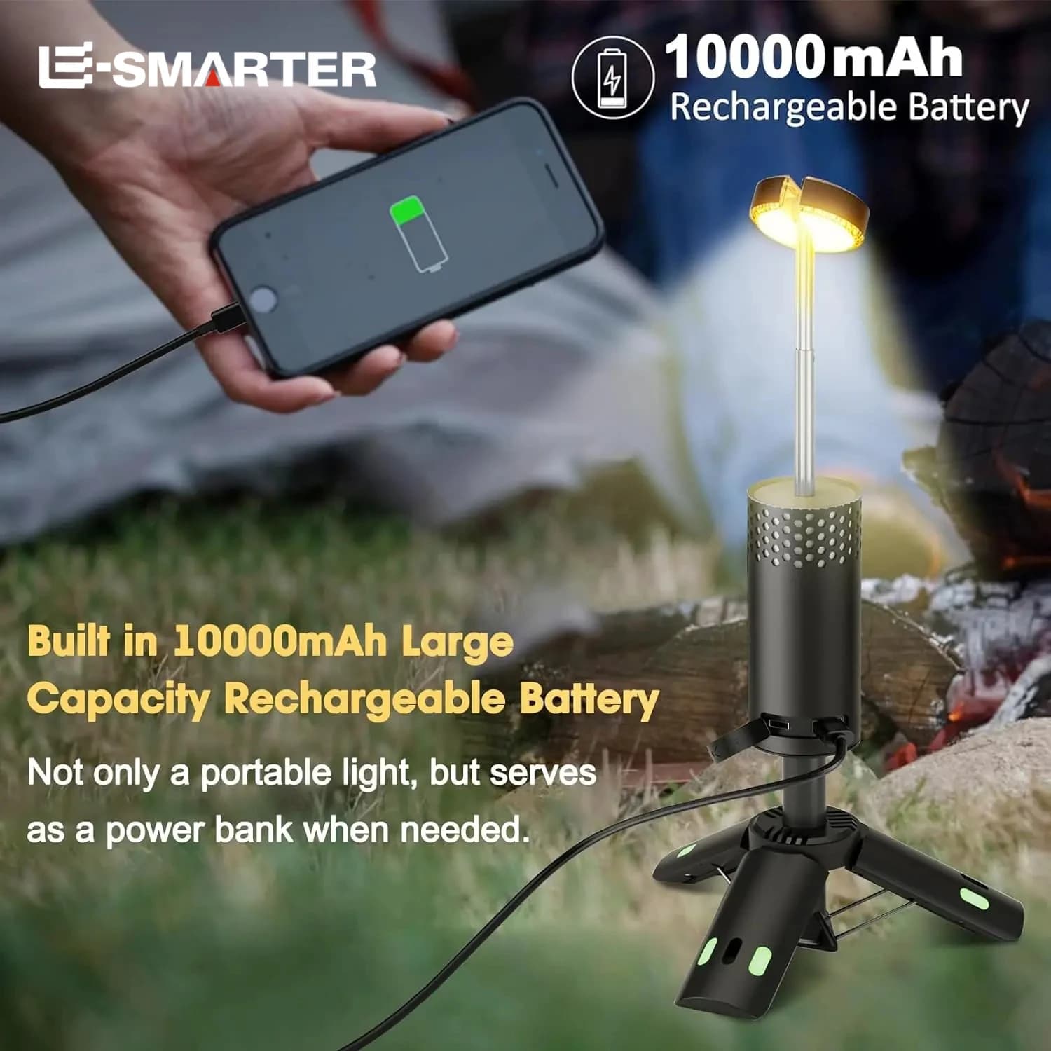 Telescopic Camping Light 10000mAh Portable Searchlight Outdoor Camping Emergency Lantern with Magnet Tripod Base and Storage Bag