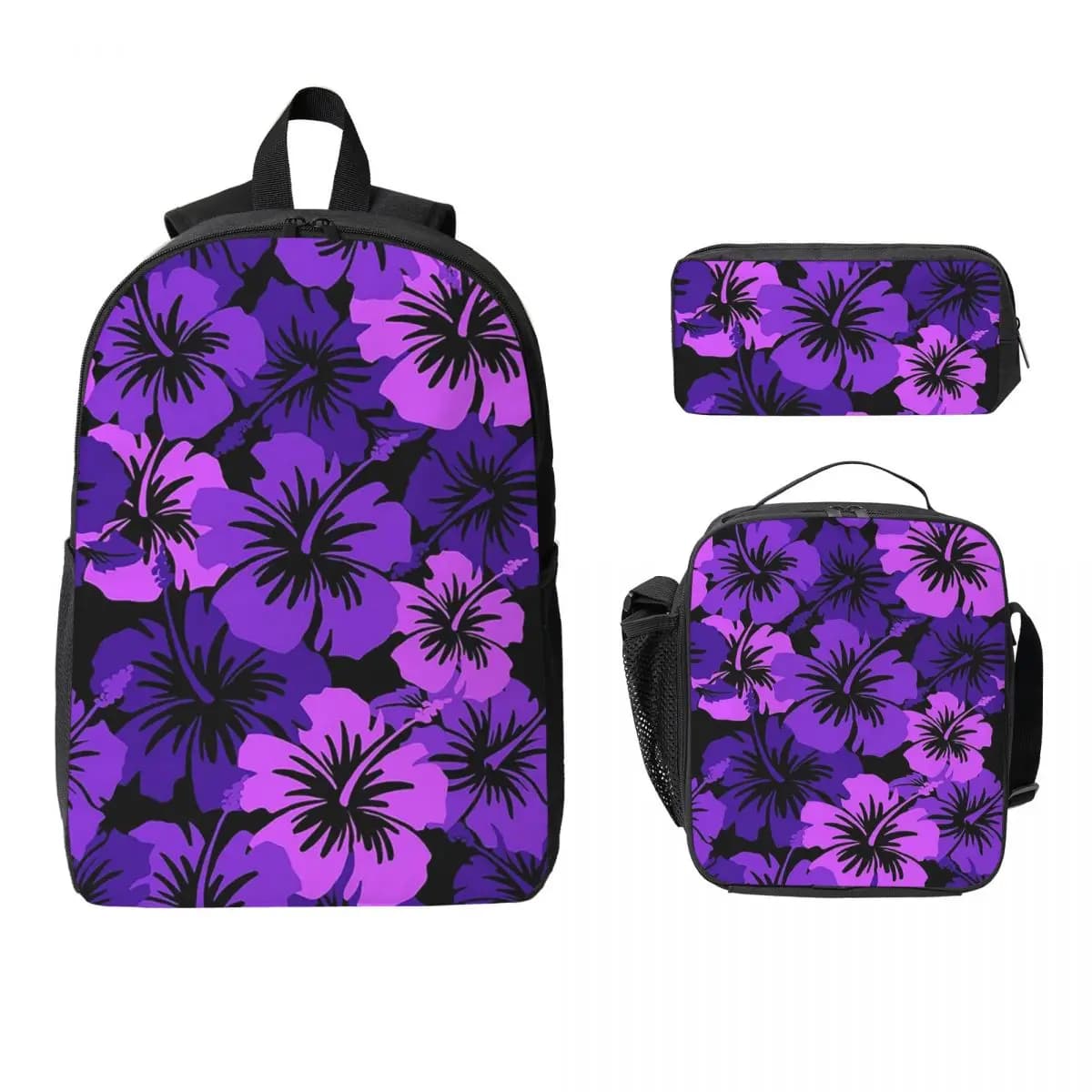 Epic Hibiscus Hawaiian Floral Aloha Zaino per libri Borsa per la scuola Borsa per computer Borse a tracolla 3 pezzi Borsa termica per il pranzo Astuccio per matite