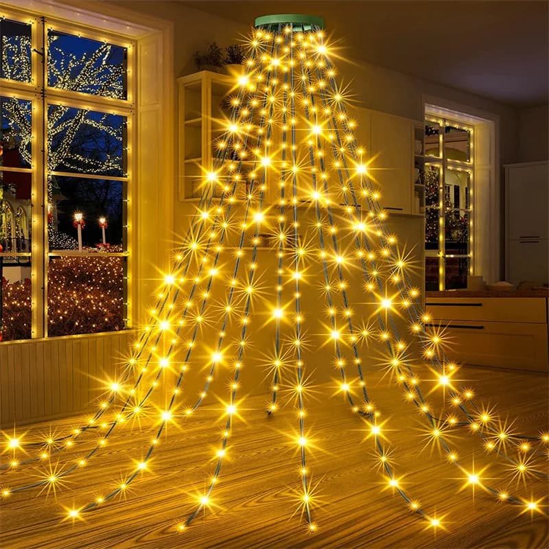 1.5M/2M/3M LED Anello Albero Top Decorazione Luci dell'albero Stringa di illuminazione ambientale per giardino esterno Impermeabile Festa Cascata Luce