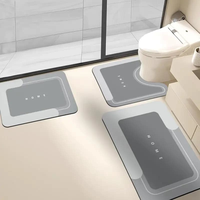 Set tappetino da bagno antiscivolo da 3 pezzi, tappeto super assorbente ad asciugatura rapida per pavimento del bagno, tappetino per WC a forma di U, tappeto per cucina e soggiorno