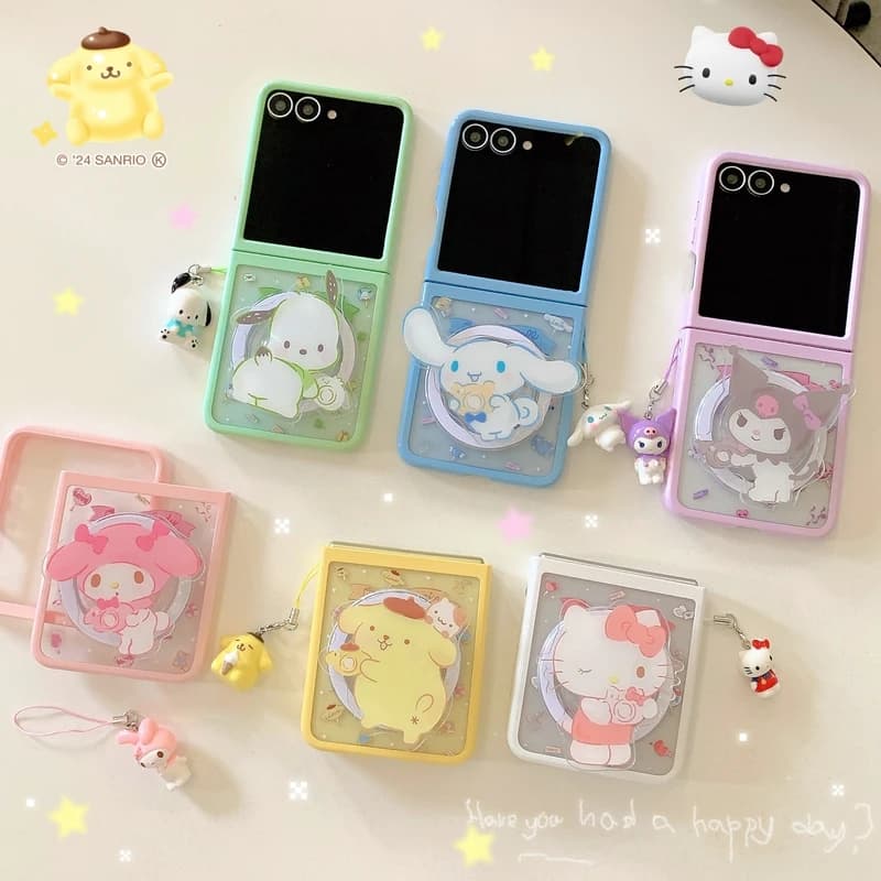 Sanrio Hello Kitty Melody Kuromi Supporto per impugnatura magnetica Custodia per telefono con ricarica wireless Magsafe per Samsung Galaxy Z Flip 6 5 Cover