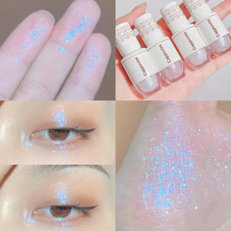 Ombretto liquido Trucco per occhi Orso Palla da bowling Lacrima sdraiata Baco da seta Perla Super Sparkle Glitter ad alta lucentezza Polvere glitterata fine