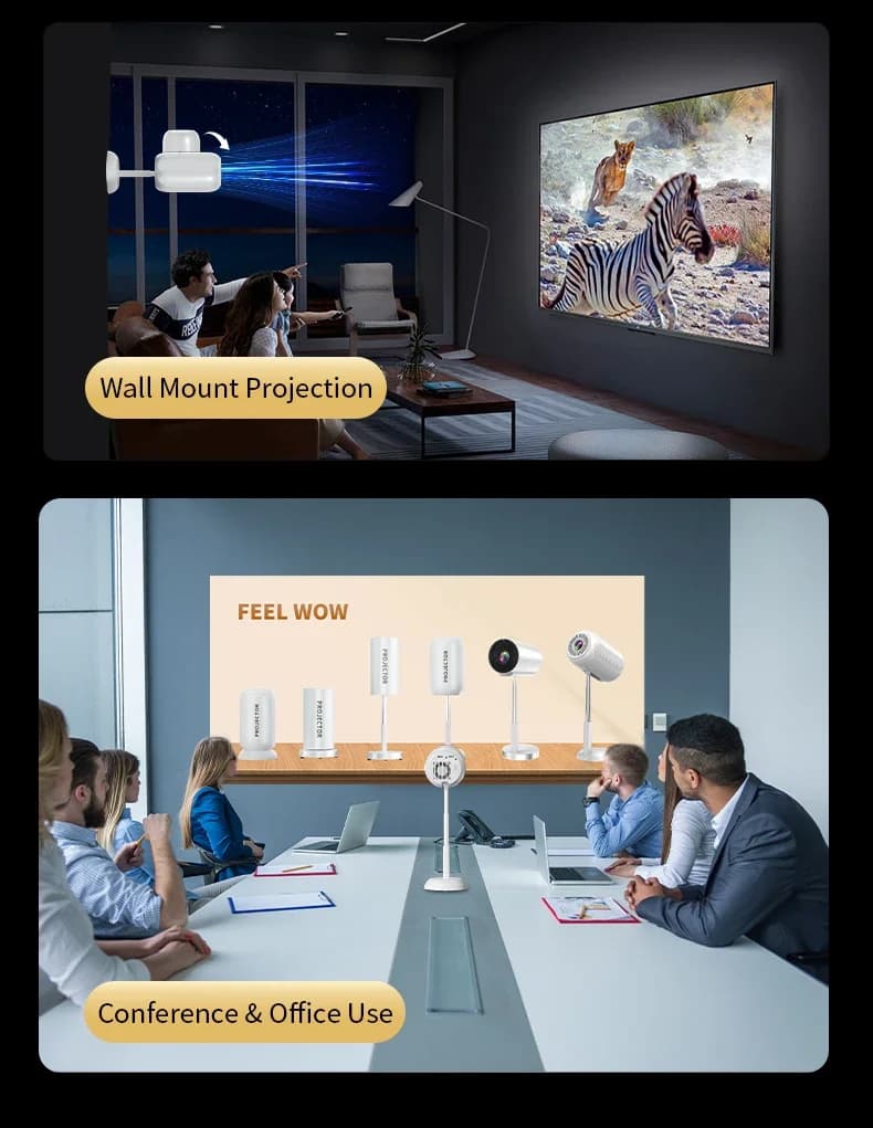 Mini Proiettore 2026 TS-6 4K per Home Theater e Gaming, Android 13, Altoparlanti Integrati, Portatile, Ottica a Corto Raggio, Auto Focus