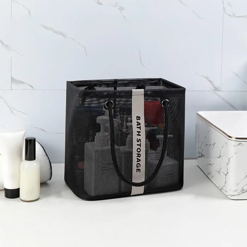Mesh Laundry Basket Bag with Side Pockets Bathroom Storage Portable Dirty Clothes Basket Foldable Suitable for Laundry Room