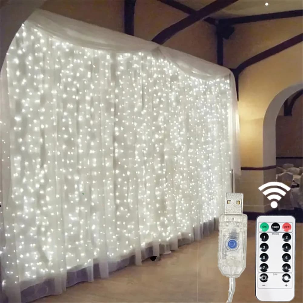 Luci a Tenda LED con 8 Modalità, Decorazione per Matrimoni, San Valentino, Ramadan, EID Mubarak, Illuminazione per Casa