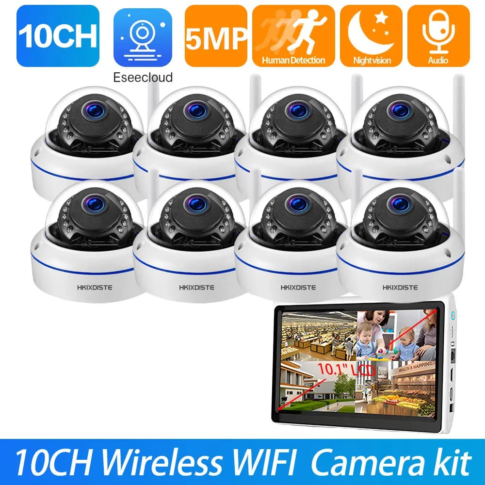 Wireless 8CH 5MP Security Camera Kit, P2P Home and External Surveillance System with NVR Monitor and WiFi CCTV Cameras